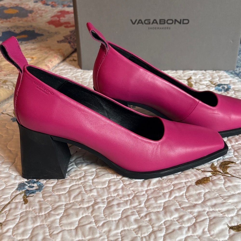 Vagabond Edwina Leather Hyper-Pink Block Heel Pumps Size 39 - Picture 4 of 10